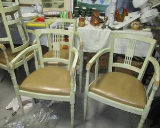 There are5 of pickled  Directoire style white armchairs. We will break up this set to the  liking of the clients