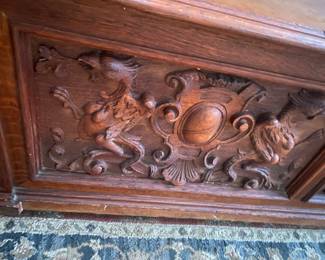 18th Century Italian Coiffure, Black Walnut, Tuscan Renaissance, Neo Renaissance, Antique Carved Chest, Mule Chest