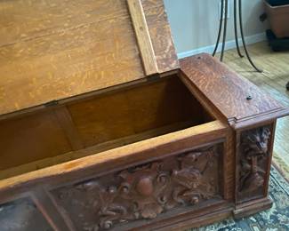 18th Century Italian Coiffure, Black Walnut, Tuscan Renaissance, Neo Renaissance, Antique Carved Chest, Mule Chest