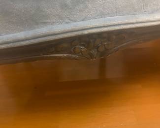 Pair Vintage French Louis XV Provincial Carved Bergere Lounge Armchairs, Wood Frames, Light Blue Velvet Upholstery, Cabriole Legs, Original Label, Century Chair Co. Hickory NC, Mid Century 