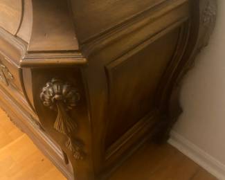 Karges French Provincial Louis XV, Hand Carved Burlwood Walnut, Brass, Chest Of Drawers, Chateau Provincial Dresser, Mid Century, 1970’s