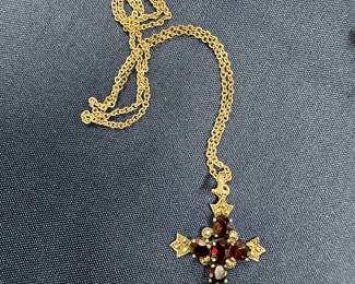 Garnett cross sterling silver chain