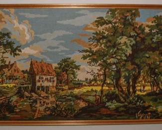 Framed needlepoint artwork