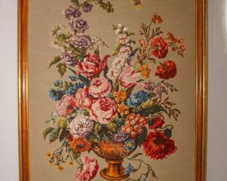 Framed needlepoint artwork