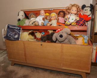 Vintage cedar chest with toys