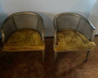 Vintage Pair of Velvet Cane Chairs 