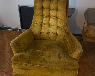 Chair 1 Pair of MCM 1960’s yellow/green High Back tufted velvet lounge chairs