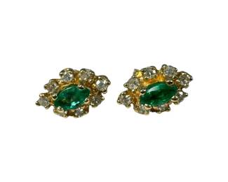 14kt Yellow Gold Emerald and Diamond Stud Earrings