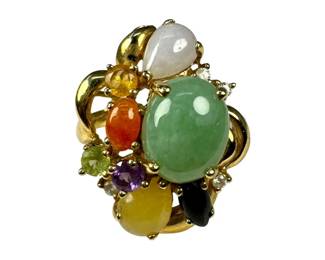 14kt Yellow Gold Multi Gemstone Cluster Ring