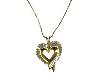 14kt Yellow Gold Baguette Diamond Heart Necklace