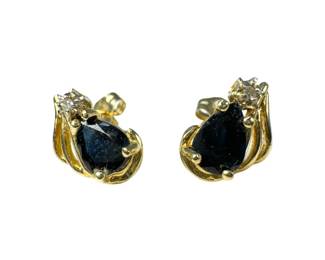 14kt Yellow Gold Sapphire and Diamond Stud Earrings
