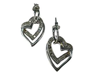 Sterling Silver Diamond Double Heart Dangle Earrings