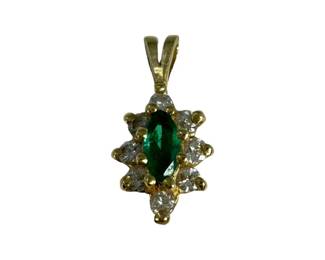 14kt Yellow Gold Emerald and Diamond Pendant
