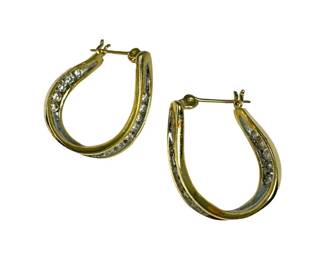 14kt Two Tone Twisted Inside Out Diamond Hoop Earrings