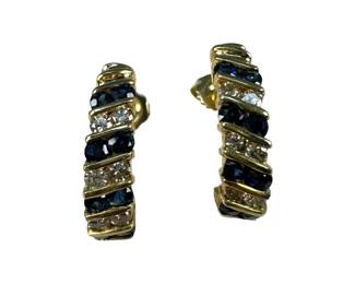 14kt Yellow Gold Sapphire and Diamond J Hoop Earrings