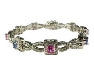 18kt White Gold Pink and Blue Sapphire Bracelet
