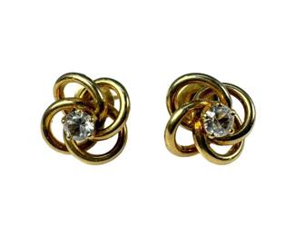 10kt Yellow Gold White Sapphire Love Knot Stud Earrings