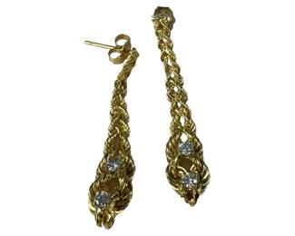 14kt Yellow Gold Rope Chain and Diamond Dangle Earrings