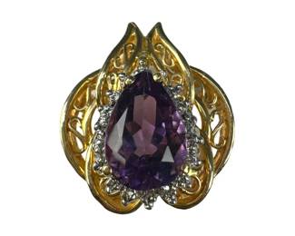 14kt Yellow Gold Amethyst and Diamond Pendant Brooch
