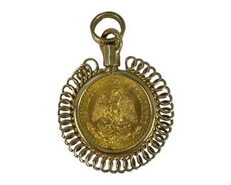 14kt Yellow Gold Dos Pesos Coin Pendant