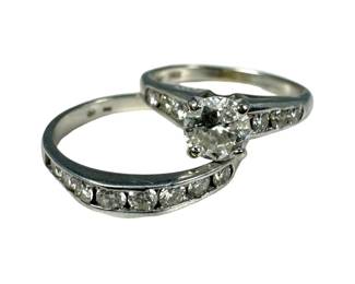 14kt White Gold Diamond Wedding Set Engagement Ring and Matching Band