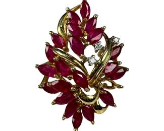 14kt Yellow Gold Marquise Ruby and Diamond Ring