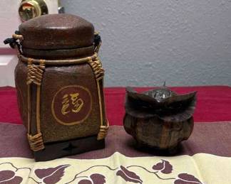 Thai Rice Box Carved Hardwood Owl