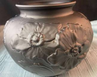 Vintage Tiffin Black Amethyst Satin Poppy Vase