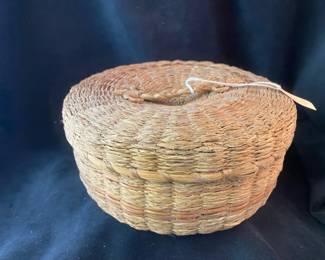 Penobscot Indian Blackash Sweet Grass Sewing Basket