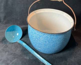 Blue Enamelware Pot Ladle