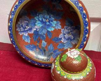 Chinese Cloisonne Bowl Lidded Jar