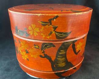 Red Black Lacquer Japanese Colar Box 