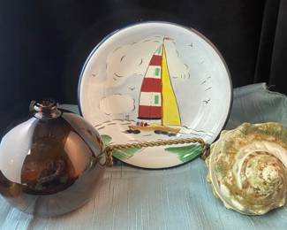Sea Shell, Glass Ball, And Sailboat Plate 