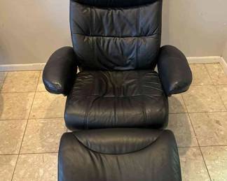 LANE BLACK LEATHER LOUNGE CHAIR OTTOMAN
