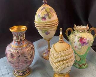Egg Art Trinket Boxes,Nippon Moriage Cloisonne Vases,