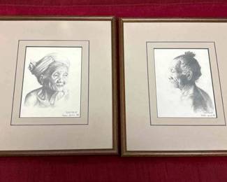 Artist Signed Bali Pencil Drawings 
