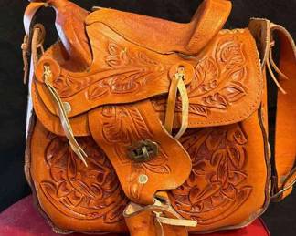 Tooled Leather Horse Saddle Shoulder Bag