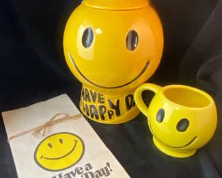 McCoy Smiley Face Cookie Jar, Mug, And Napkins