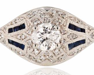 14K white gold diamond and sapphire ring