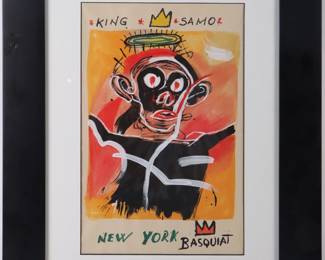 Basquiat original paint and marker illustration fine art - In the manner of.