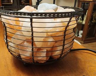 Himalayan Glow Natural Tall round Basket Night Lamp with Salt Chunks