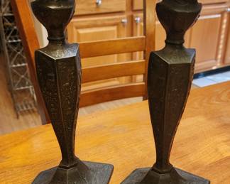 Pair Candle Holders Fine Dutch Finish Silver, Pewter, Patina, Beautiful