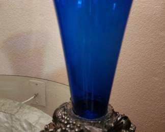 Cobalt Blue Vase with Metal Base