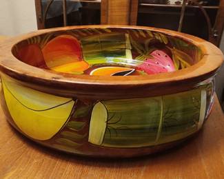 Handmade and Hand Painted Large Wood Fruit Bowl From Mexico