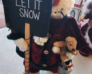 Grandeur Noel Plush Snowman Holding Shovel Standing Wooden Base Let It Snow