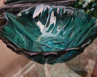 Blenko Glass 838s Cabbage Leaf Small Bowl Emerald