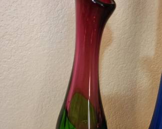 Vintage Art Glass Vase Pink Amethyst To Green Murano Italian Pulled Stretch
