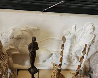 Very large decorative plaster bas-relief plaque, classical Greek horses pulling Apollo's chariot