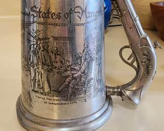 Vintage Eales Sheffield pewter tankard USA congress declaration Gun handle Rare
