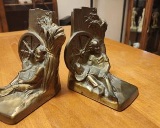 Mid-Century Tom Sawyer Huck Finn Bronzed Finish Metalware Bookends